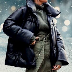 NWT Urban Outfitters Avec Les Filles Oversized Faux Leather Puffer Coat - XL